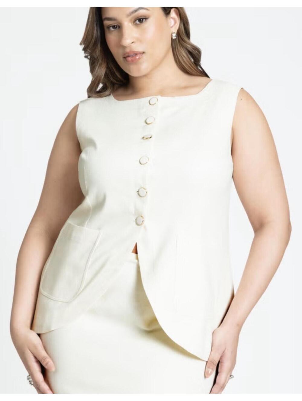 Eloquii Square Neck Scoop Hem Linen Vest - Women's 18 NOWT